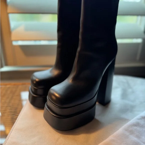 Versace Black Leather Platform Boots
